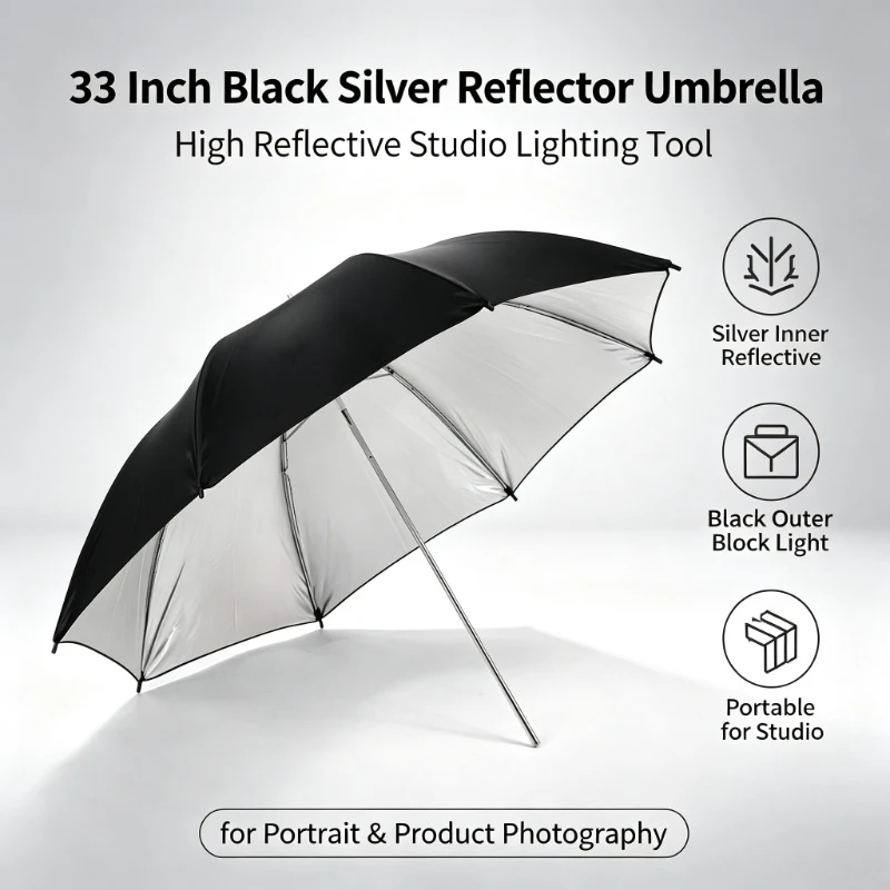 Photography Umbrella Light - Parapluie Réflecteur Noir Durable 33 Pouces